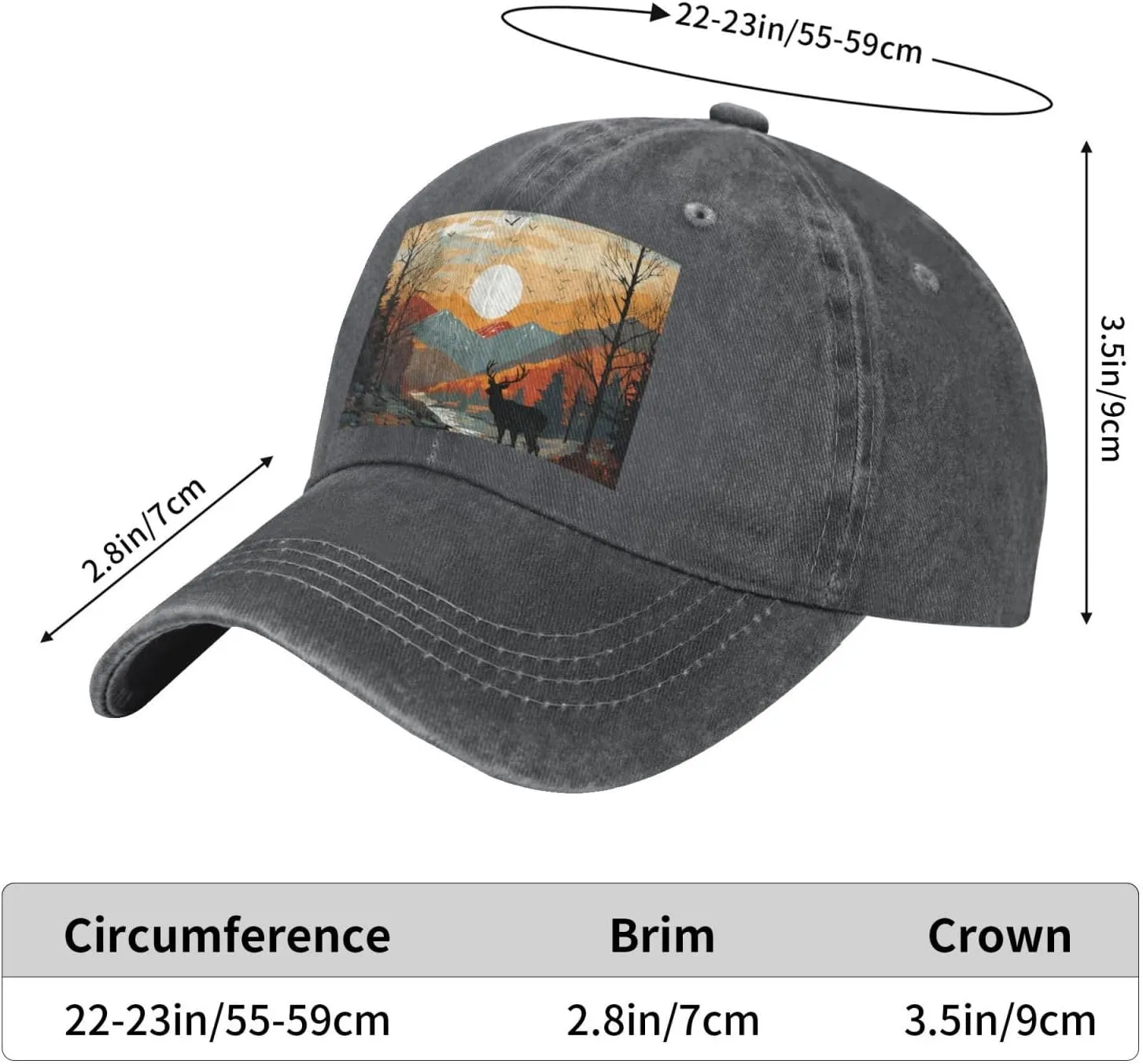 Baseball Cap for Women Men Cowboy Dad Hat Deer in Mountain Baseball Hat Adjustable Trucker Hat