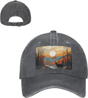 Baseball Cap for Women Men Cowboy Dad Hat Deer in Mountain Baseball Hat Adjustable Trucker Hat