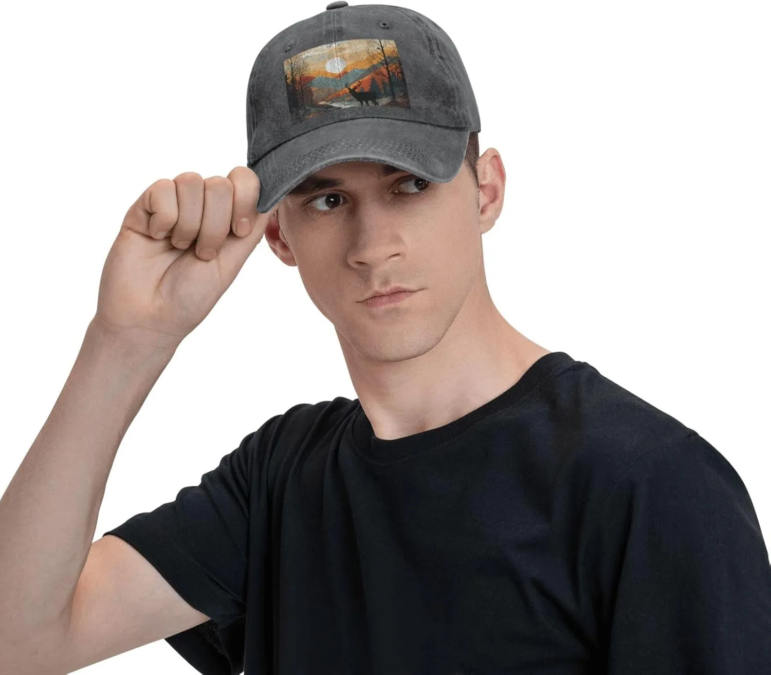 Baseball Cap for Women Men Cowboy Dad Hat Deer in Mountain Baseball Hat Adjustable Trucker Hat