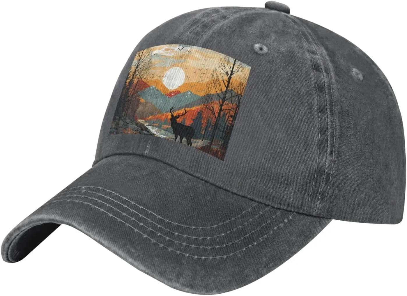 Baseball Cap for Women Men Cowboy Dad Hat Deer in Mountain Baseball Hat Adjustable Trucker Hat