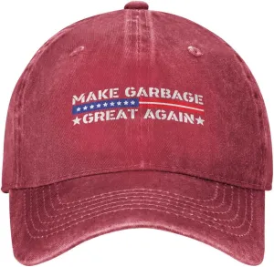 Baseball Cap Make Garbage Great Again Washed Denim Adjustable Fashion Unique Hat for Men Women