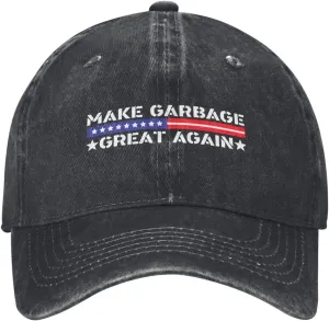 Baseball Cap Make Garbage Great Again Washed Denim Adjustable Fashion Unique Hat for Men Women