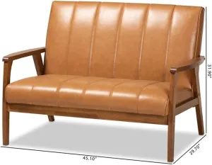 Baxton Studio Nikko Mid-century Modern Tan Faux Leather Upholstered and Walnut Brown finished Wood Loveseat