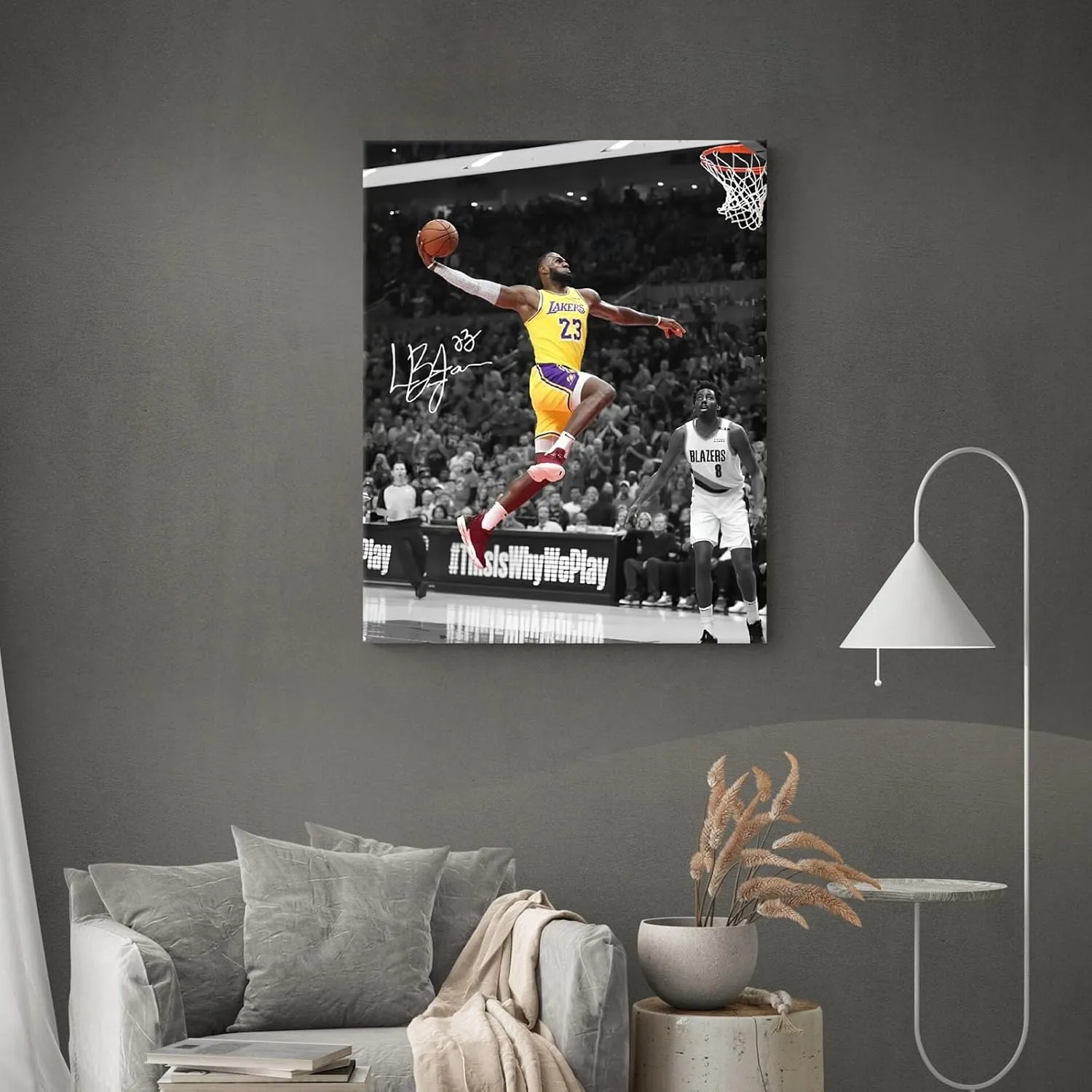 B.B.F MAKE Framed Canvas Wall Art, LeBron James Lakers Print Poster Dynamic Basketball Canvas Inspiring NBA Star Painting Sports Picture Artwork Decoration Wall Decor for Home Office, Framed 8x10inch