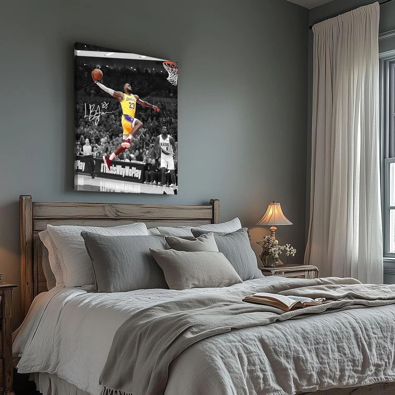 B.B.F MAKE Framed Canvas Wall Art, LeBron James Lakers Print Poster Dynamic Basketball Canvas Inspiring NBA Star Painting Sports Picture Artwork Decoration Wall Decor for Home Office, Framed 8x10inch