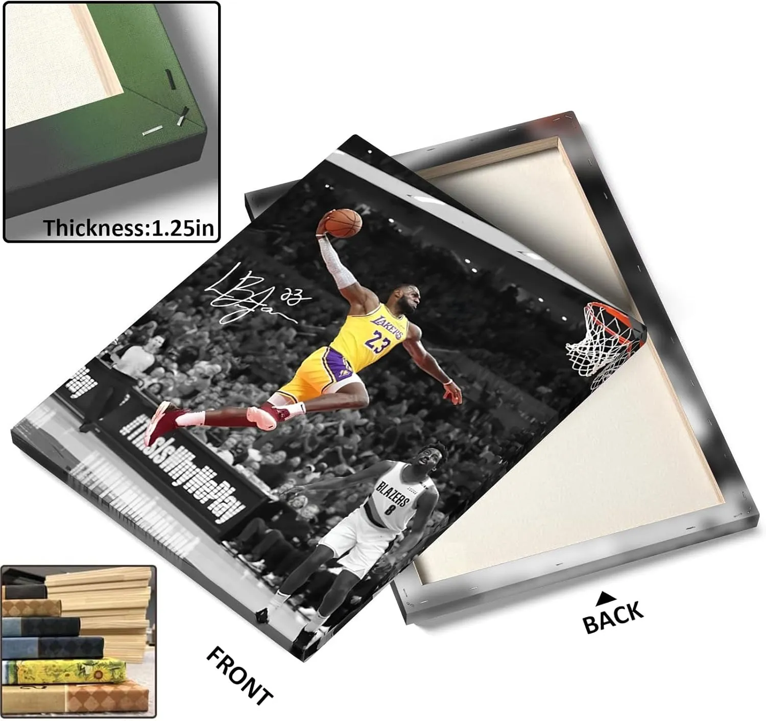 B.B.F MAKE Framed Canvas Wall Art, LeBron James Lakers Print Poster Dynamic Basketball Canvas Inspiring NBA Star Painting Sports Picture Artwork Decoration Wall Decor for Home Office, Framed 8x10inch