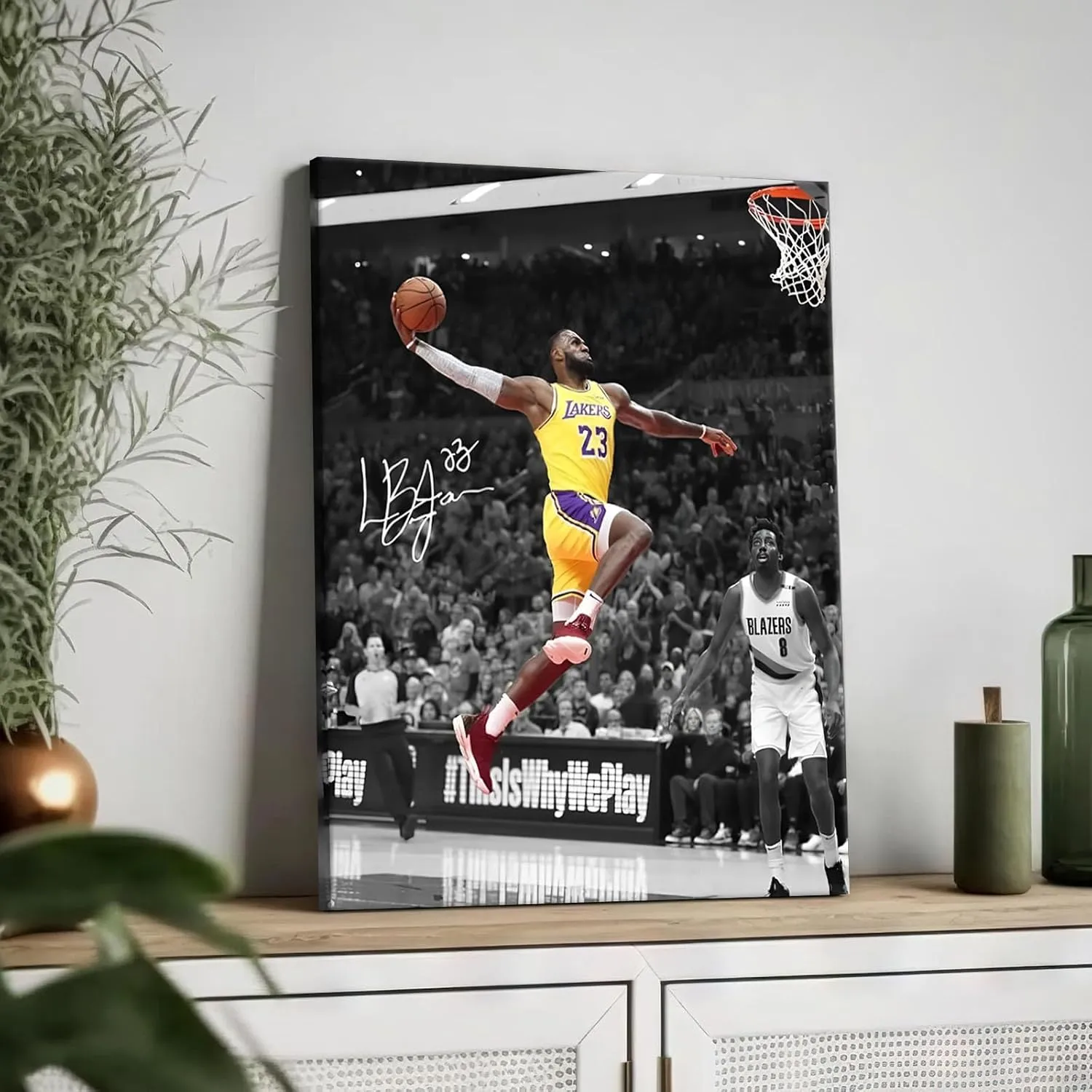 B.B.F MAKE Framed Canvas Wall Art, LeBron James Lakers Print Poster Dynamic Basketball Canvas Inspiring NBA Star Painting Sports Picture Artwork Decoration Wall Decor for Home Office, Framed 8x10inch