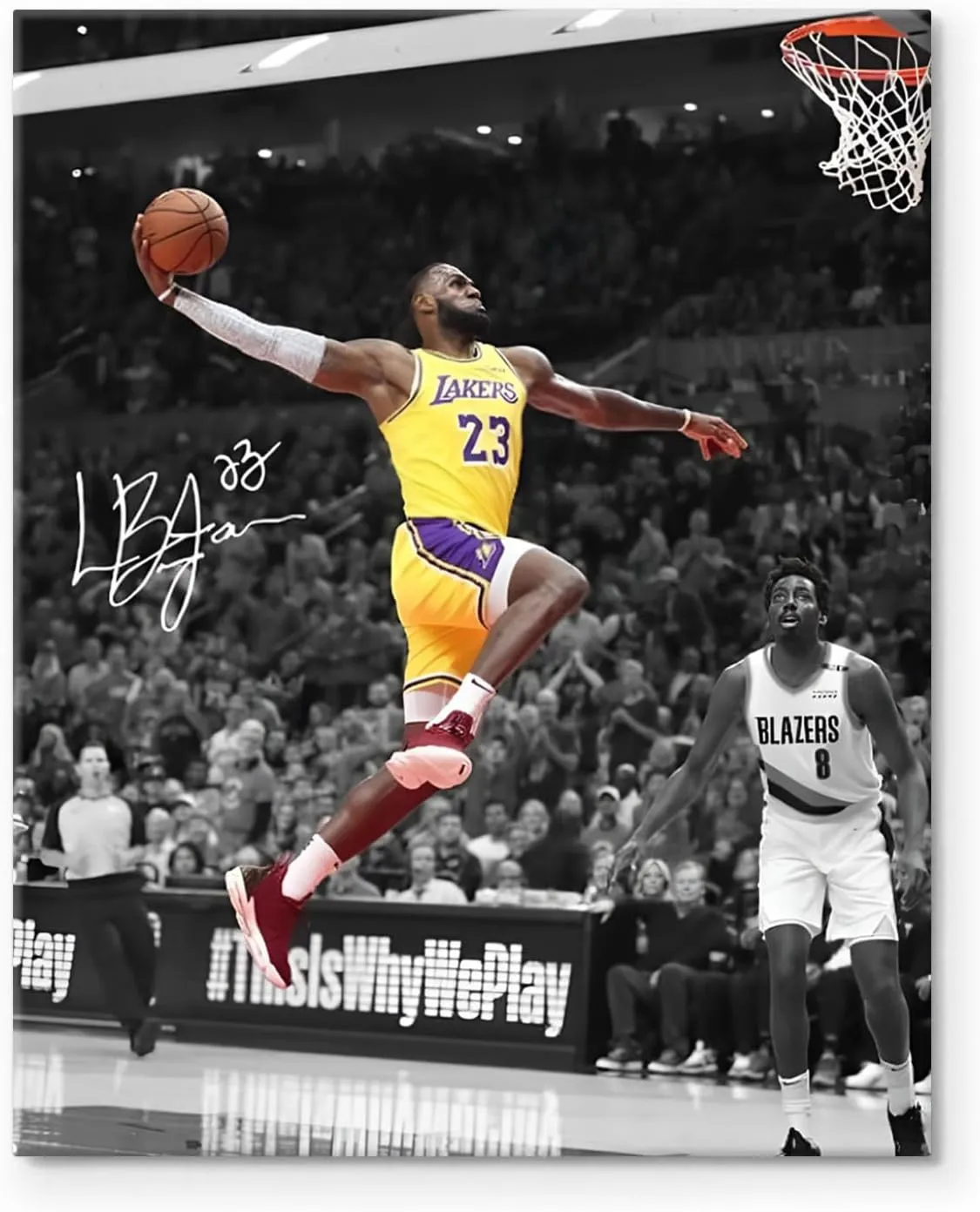 B.B.F MAKE Framed Canvas Wall Art, LeBron James Lakers Print Poster Dynamic Basketball Canvas Inspiring NBA Star Painting Sports Picture Artwork Decoration Wall Decor for Home Office, Framed 8x10inch