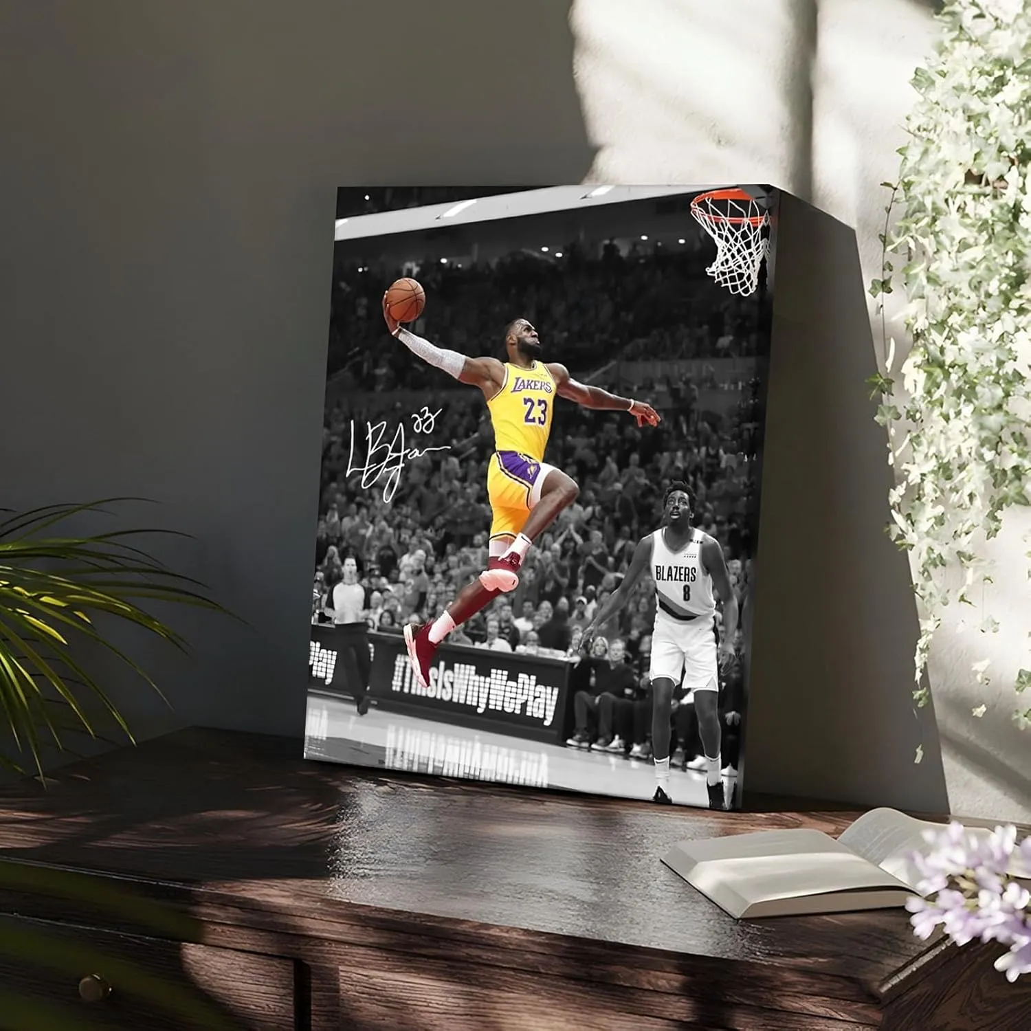 B.B.F MAKE Framed Canvas Wall Art, LeBron James Lakers Print Poster Dynamic Basketball Canvas Inspiring NBA Star Painting Sports Picture Artwork Decoration Wall Decor for Home Office, Framed 8x10inch