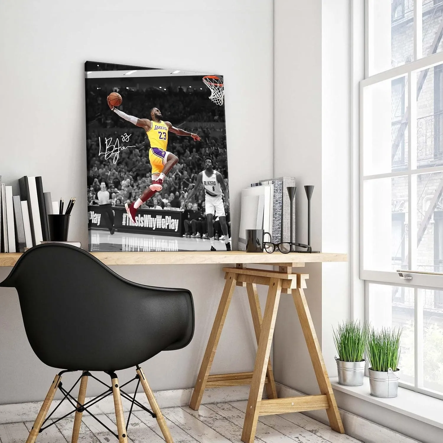B.B.F MAKE Framed Canvas Wall Art, LeBron James Lakers Print Poster Dynamic Basketball Canvas Inspiring NBA Star Painting Sports Picture Artwork Decoration Wall Decor for Home Office, Framed 8x10inch
