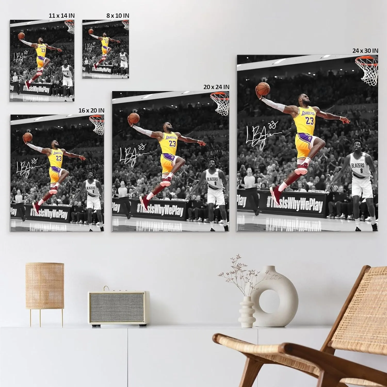 B.B.F MAKE Framed Canvas Wall Art, LeBron James Lakers Print Poster Dynamic Basketball Canvas Inspiring NBA Star Painting Sports Picture Artwork Decoration Wall Decor for Home Office, Framed 8x10inch