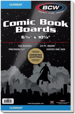 BCW Current Comic Book Backing Boards - 5 Packs of 100 | 24 pt., Coated, Buffered with 3% Calcium Carbonate | Precision Cut for Current Comic Bags | Long-Term Comic Book Storage