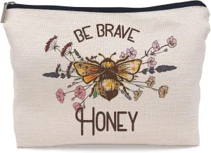 Be Brave Honey Makeup Bag,Rustic Floral Bumblebee Cosmetic Makeup Bag for Women Girls,Bee Lovers Gifts Makeup Bag