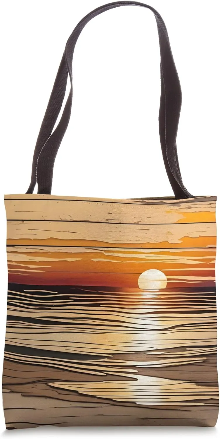 Beach Ocean Sunrise Waves Country Weathered Minimalist Art Tote Bag