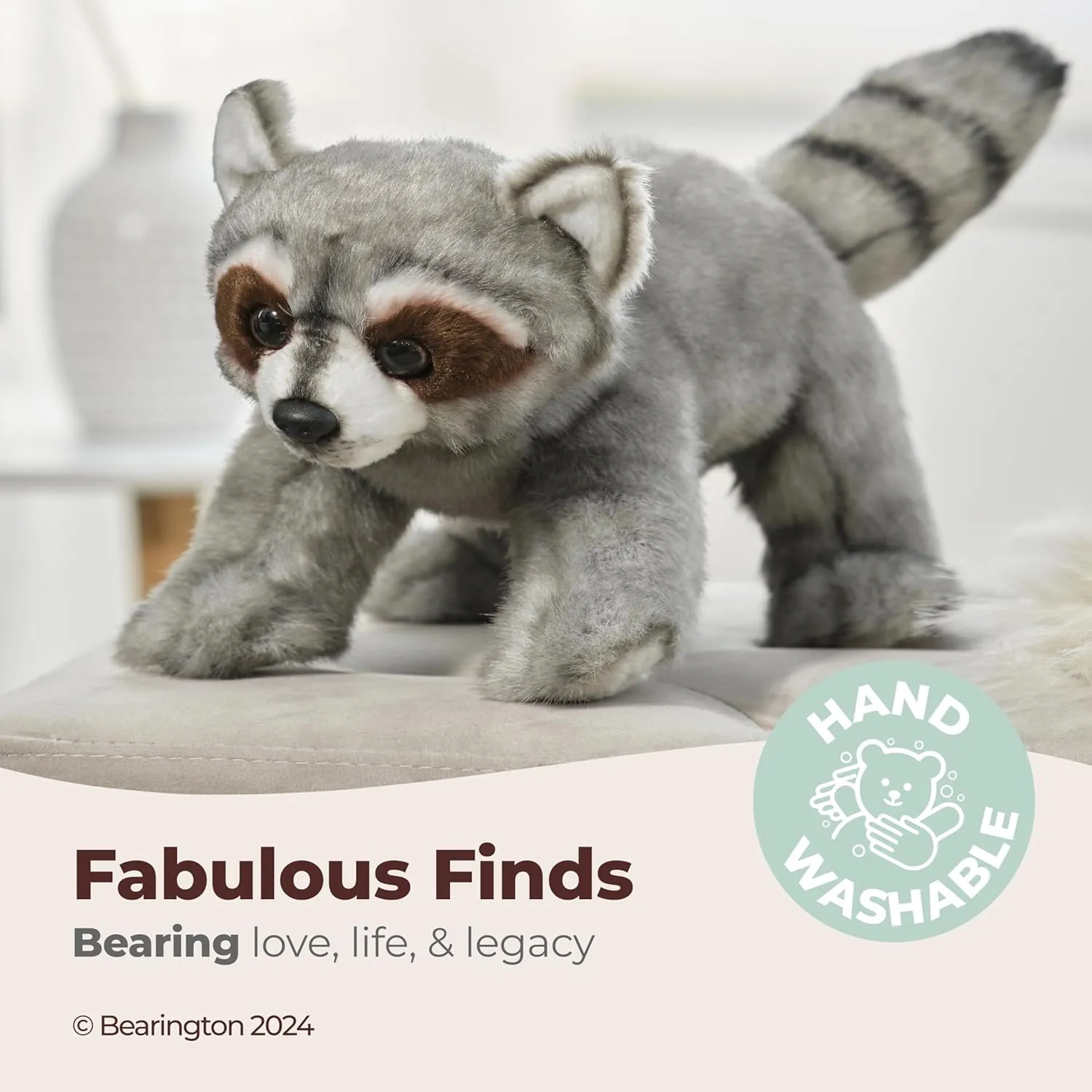 Bearington Lil' Rocko Small Plush Stuffed Animal Raccoon, 7 inches - Weighted Stuffed Animals - Plush Toy