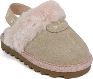BEARPAW Unisex Faux Fur Lined Suede Infant Shoes - Hard Bottom Baby Shoes for Boys and Girls - Leather Walker Slippers