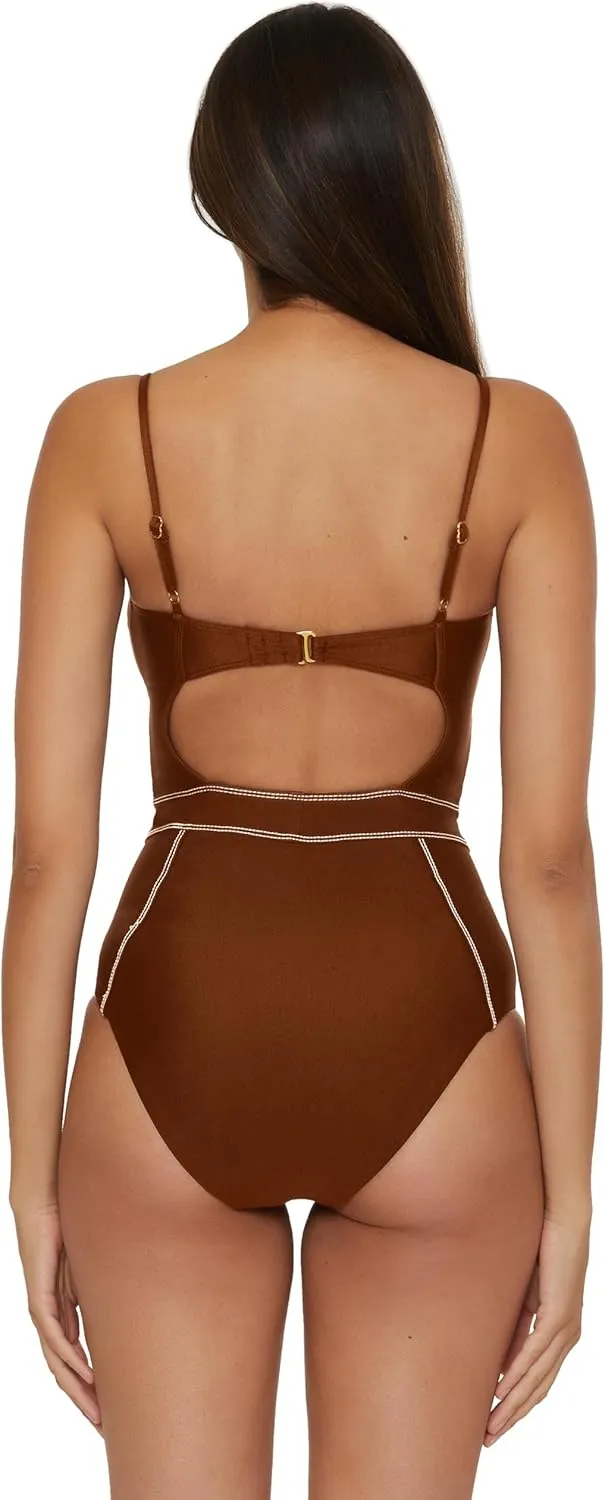 BECCA Women's Standard Color Sheen One Piece Swimsuit, Sexy Satin, Bathing Suits