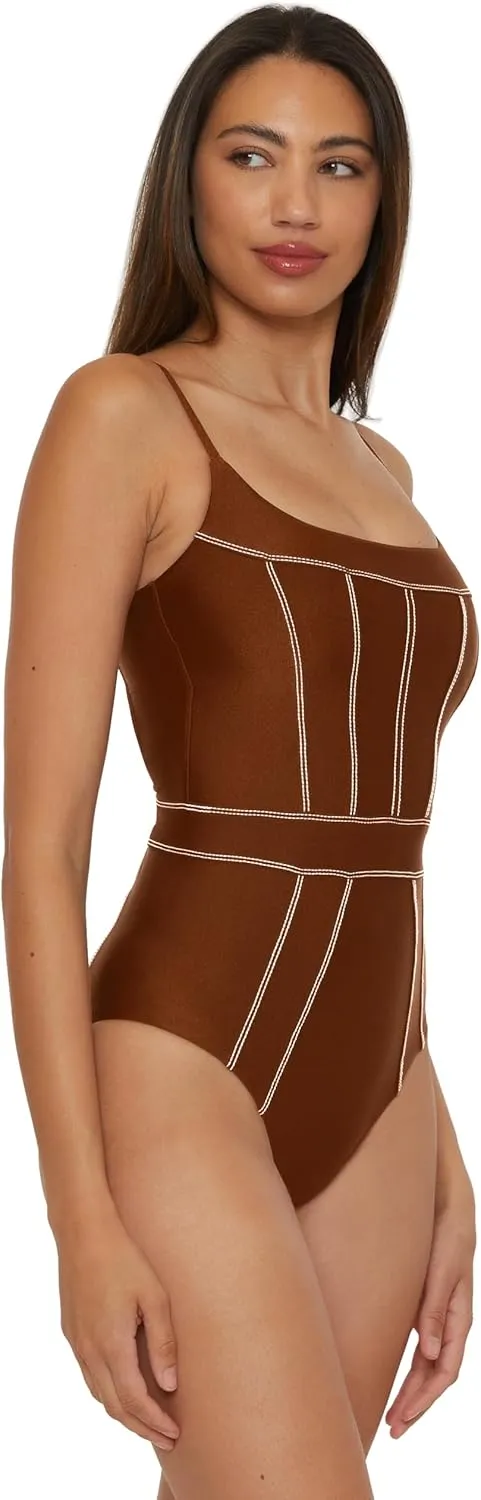 BECCA Women's Standard Color Sheen One Piece Swimsuit, Sexy Satin, Bathing Suits