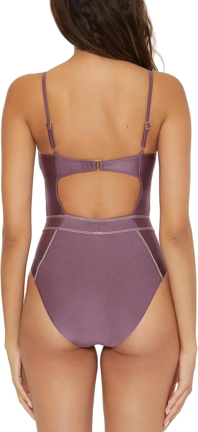 BECCA Women's Standard Color Sheen One Piece Swimsuit, Sexy Satin, Bathing Suits