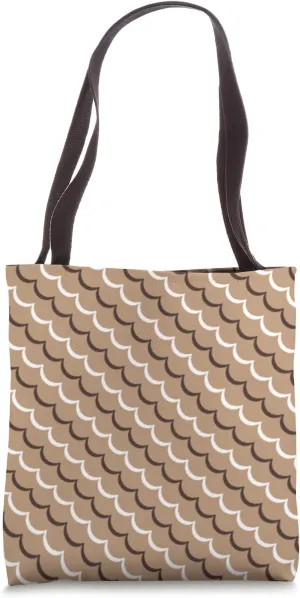 Beige Brown Diagonal Semi-Circle Crescent Arc Line Pattern Tote Bag
