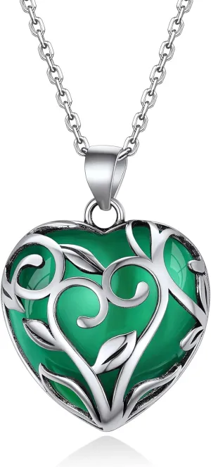 Bestyle Tree of Life Wrapped Healing Crystal Necklaces 12 Month Birthstone Pendant for Women, Crescent/Heart Gemstone Jewelry, Vintage Birthday Gifts/Energy Gift