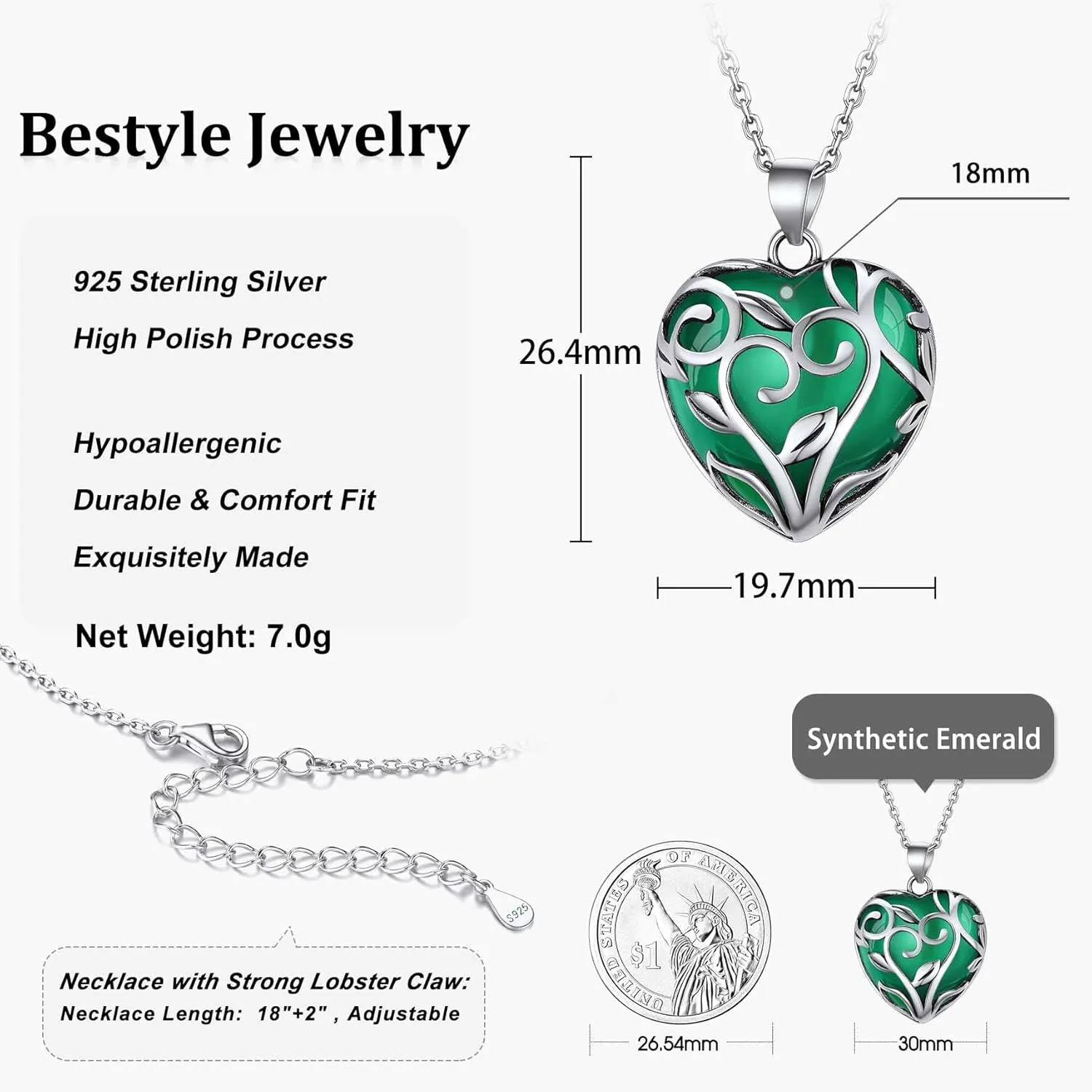 Bestyle Tree of Life Wrapped Healing Crystal Necklaces 12 Month Birthstone Pendant for Women, Crescent/Heart Gemstone Jewelry, Vintage Birthday Gifts/Energy Gift