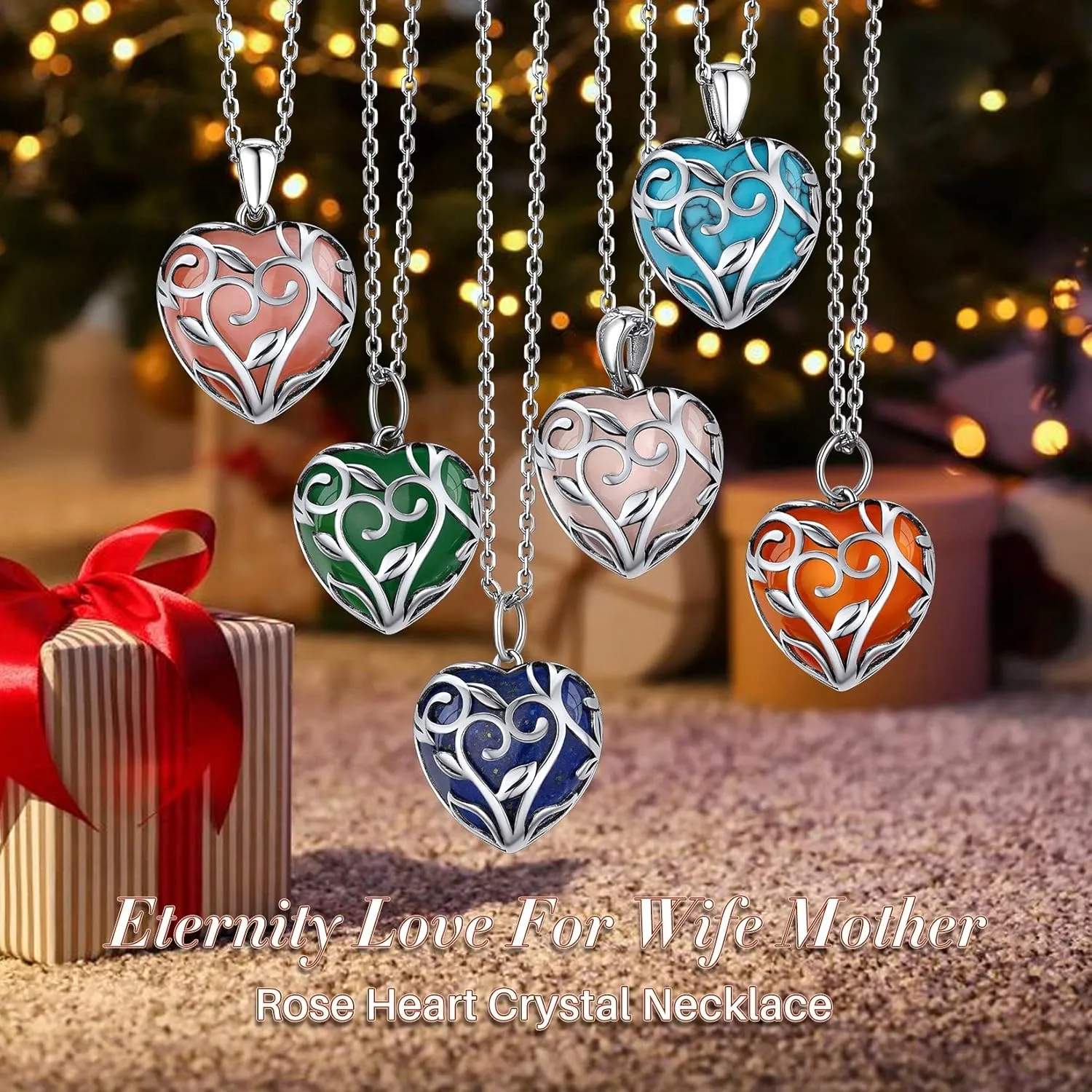 Bestyle Tree of Life Wrapped Healing Crystal Necklaces 12 Month Birthstone Pendant for Women, Crescent/Heart Gemstone Jewelry, Vintage Birthday Gifts/Energy Gift