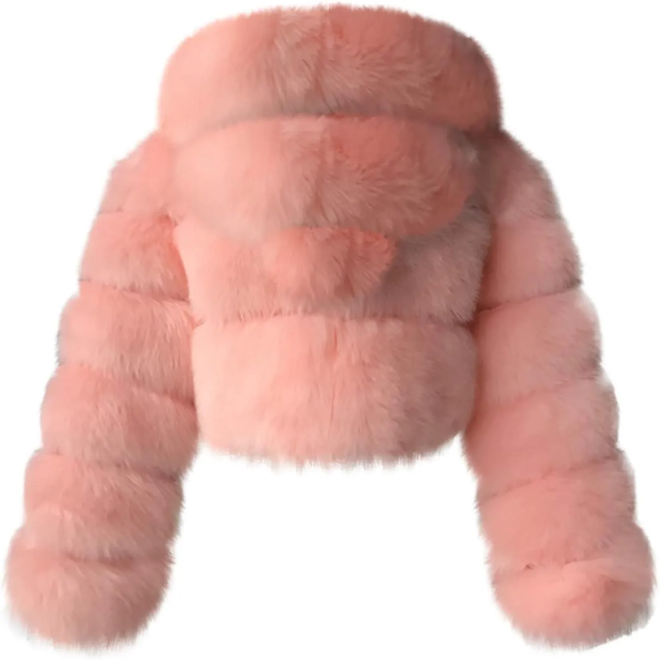 Bidobibo Faux Fur Coat Women with Hood Cropped Bubble Coats Fleece Short Warm Jackets Plus Size Winter Coats for Women