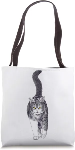 Black And White Cat Illustration Intensely Walking Tote Bag