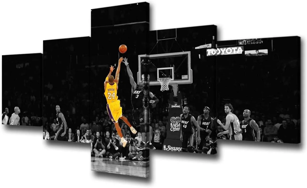 Black and Yellow Background Match Wall Art Painting Basketball Player Kobe Bryant of Lakers at Staples Center in Los Angeles Pictures Print On Canvas for Home Decoration Ready to Hang -50"W x 24"H