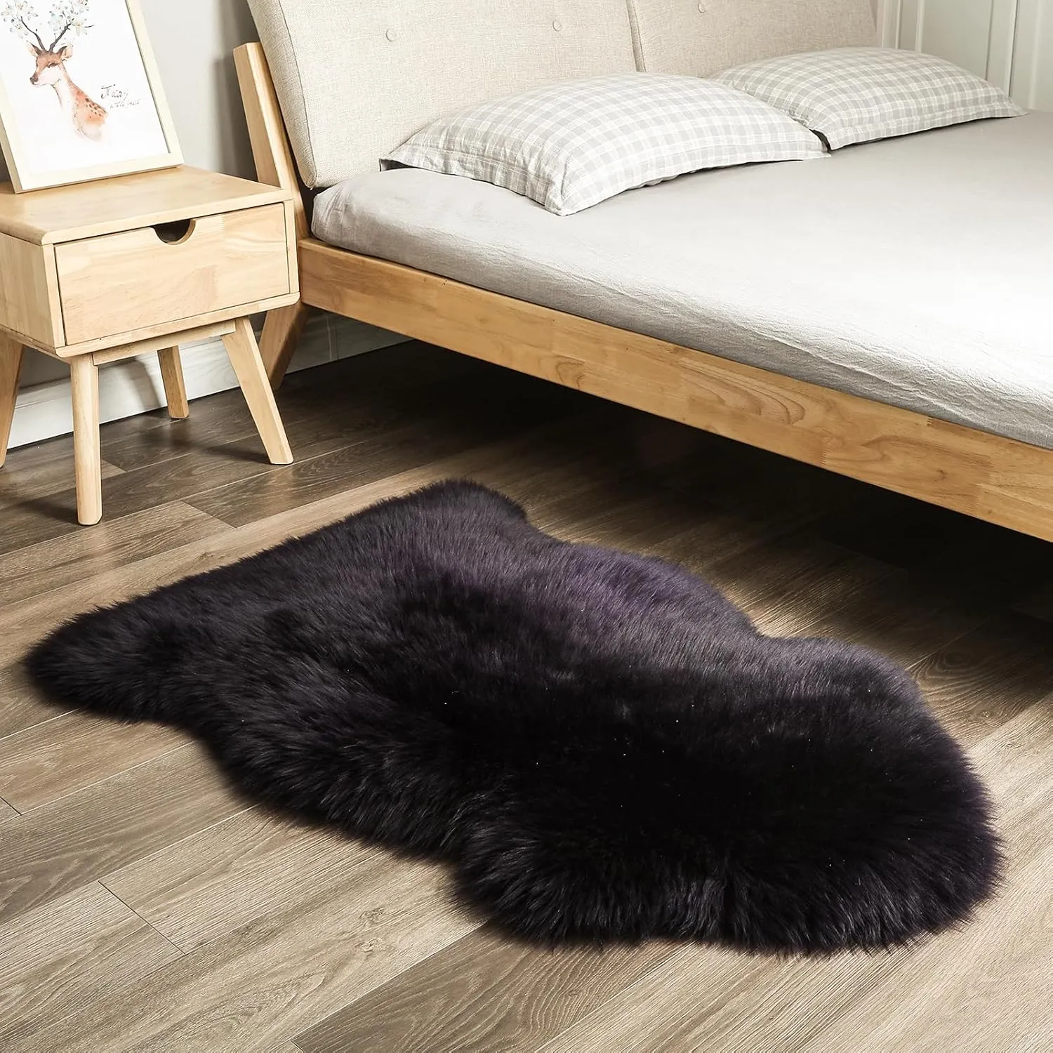 Black Fluffy Fluffy Shaggy Fur Area Rug, Fuzzy Genuine Sheepskin Rug, Soft Fur Pup Carpet, Chair Sofa Seat Cover(Black, Single Pelt/2FT*3FT)