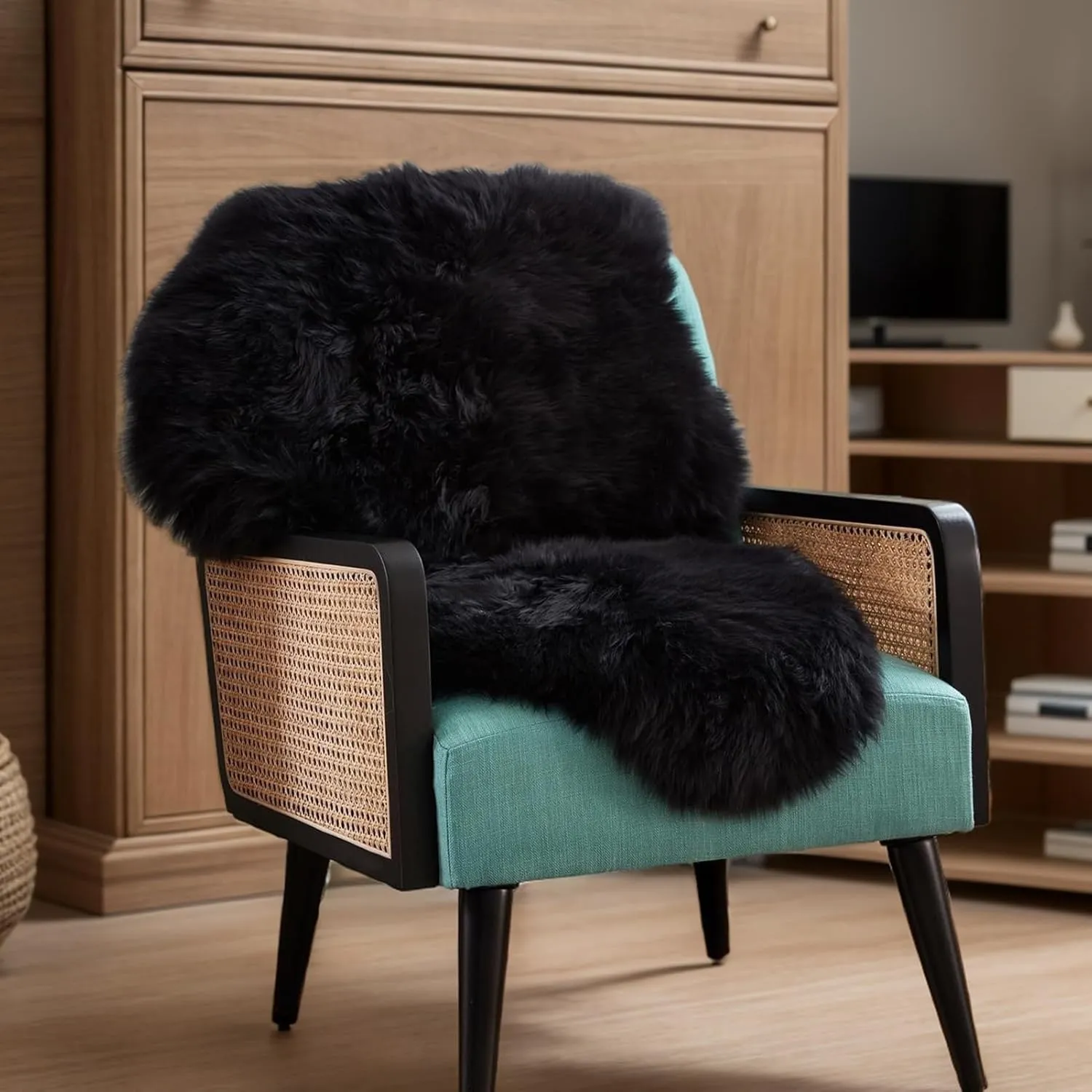 Black Fluffy Fluffy Shaggy Fur Area Rug, Fuzzy Genuine Sheepskin Rug, Soft Fur Pup Carpet, Chair Sofa Seat Cover(Black, Single Pelt/2FT*3FT)