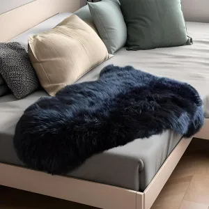 Black Fluffy Fluffy Shaggy Fur Area Rug, Fuzzy Genuine Sheepskin Rug, Soft Fur Pup Carpet, Chair Sofa Seat Cover(Black, Single Pelt/2FT*3FT)