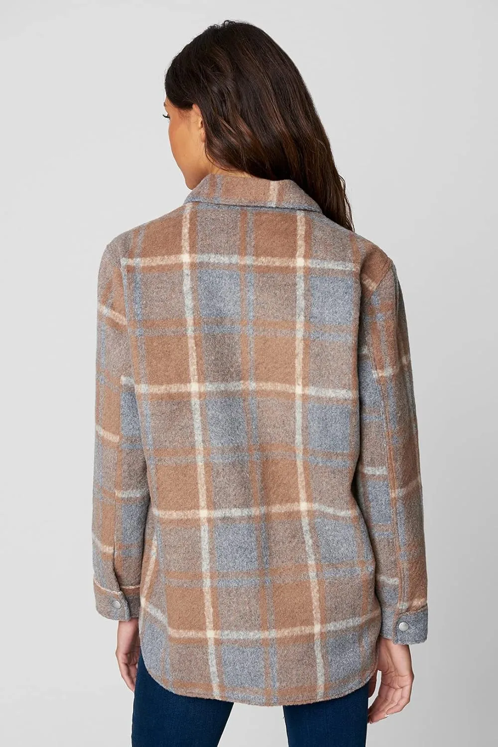 [BLANKNYC] Womens Luxury Clothing Plaid Shirt Jacket, Stylish Shacket & Trendy Coat, Mountain High, Large