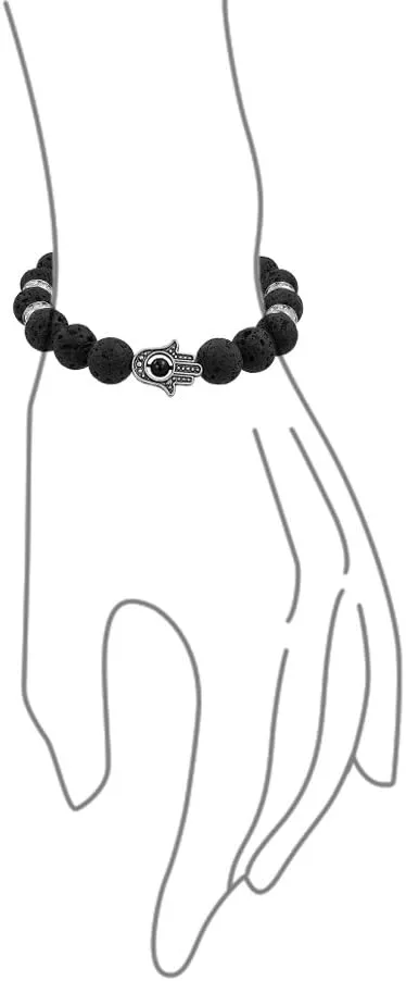 Bling Jewelry Unisex Talisman Amulet Stackable Gemstones Tiger Eye, New Jade, Serpentine, Black Lava Rock Hamsa Hand Stretch Bracelet for Women & Men Silver & Gold Plated