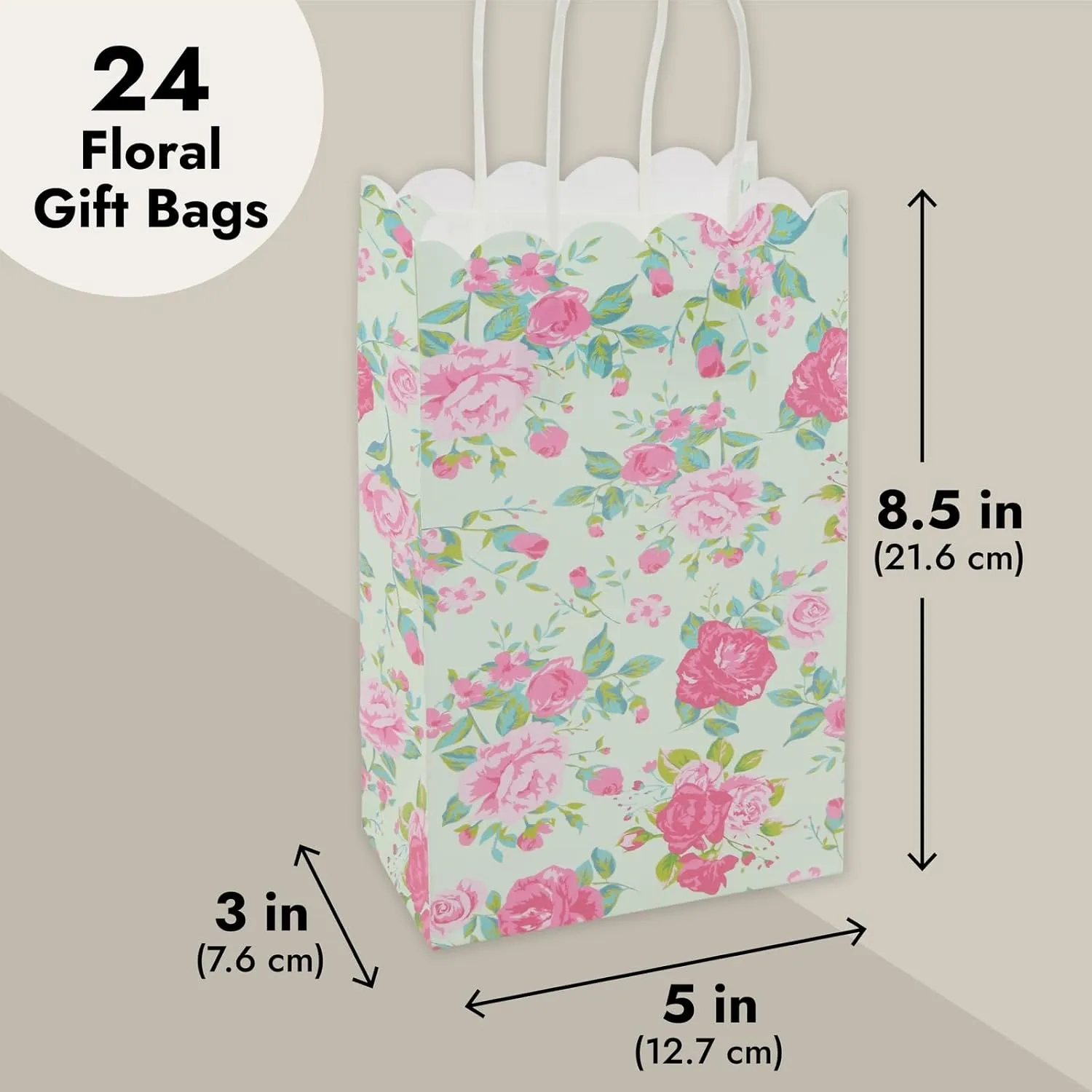 BLUE PANDA 24 Pack Small Floral Gift Bags with Handles, 5x8.5x3 Inches, Ideal for Mother's Day, Birthday, Weddings, Baby Shower, Themed Party Favors