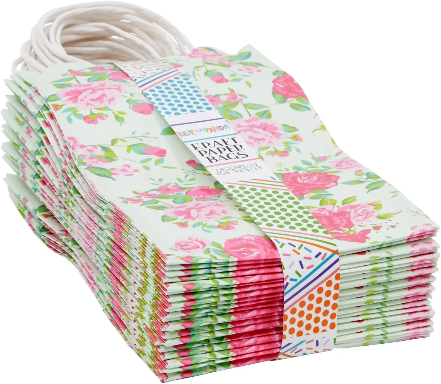 BLUE PANDA 24 Pack Small Floral Gift Bags with Handles, 5x8.5x3 Inches, Ideal for Mother's Day, Birthday, Weddings, Baby Shower, Themed Party Favors