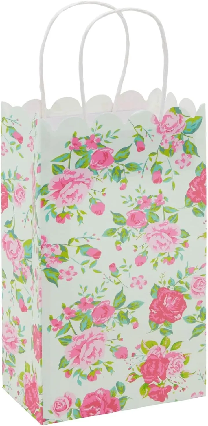 BLUE PANDA 24 Pack Small Floral Gift Bags with Handles, 5x8.5x3 Inches, Ideal for Mother's Day, Birthday, Weddings, Baby Shower, Themed Party Favors