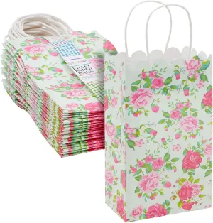 BLUE PANDA 24 Pack Small Floral Gift Bags with Handles, 5x8.5x3 Inches, Ideal for Mother's Day, Birthday, Weddings, Baby Shower, Themed Party Favors