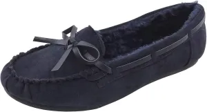 Blueberry Womens Faux Soft Suede Fur Lined Moccasin House Slippers Indoor Outdoor