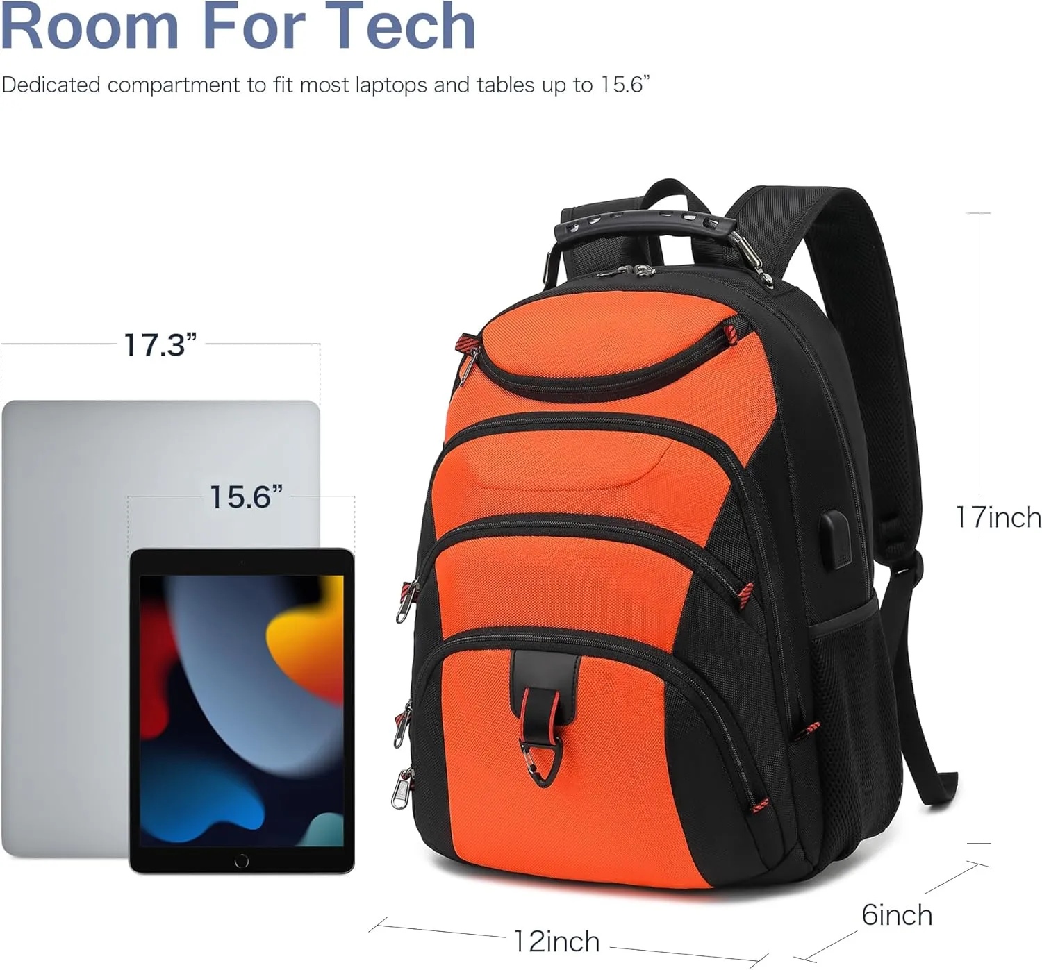 Boavan Laptop Backpack for men, 15.6 inch Laptop Bag with USB Port, Waterproof Travel Work Backpack Purse, Anti-Theft Teacher Nurse Doctor Casual Bookbags Office Business backpack，Orange Black