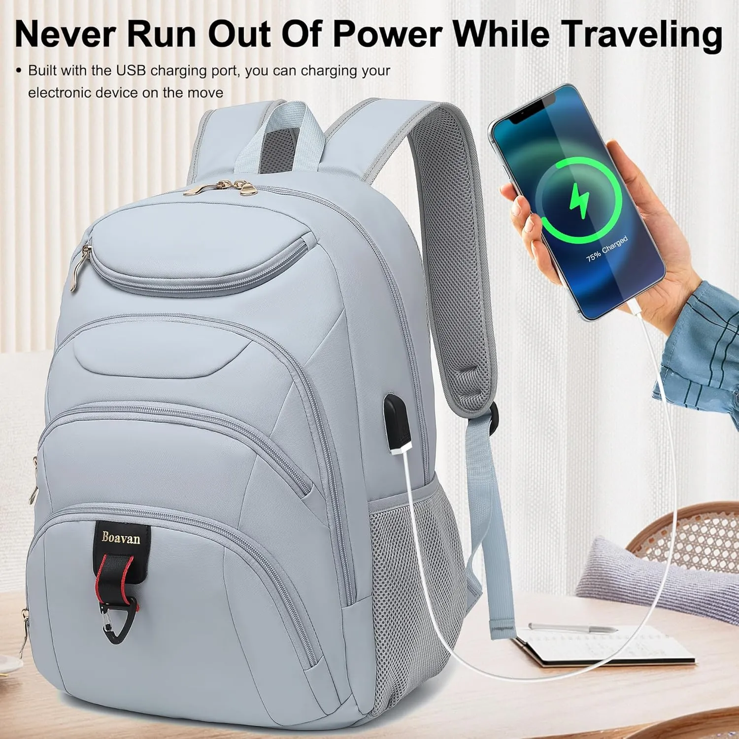 Boavan Laptop Backpack for women, 15.6 inch Laptop Bag with USB Port, Waterproof Travel Work Backpack Purse, Anti-Theft Teacher Nurse Doctor Casual Bookbags Office Business backpack，Blue