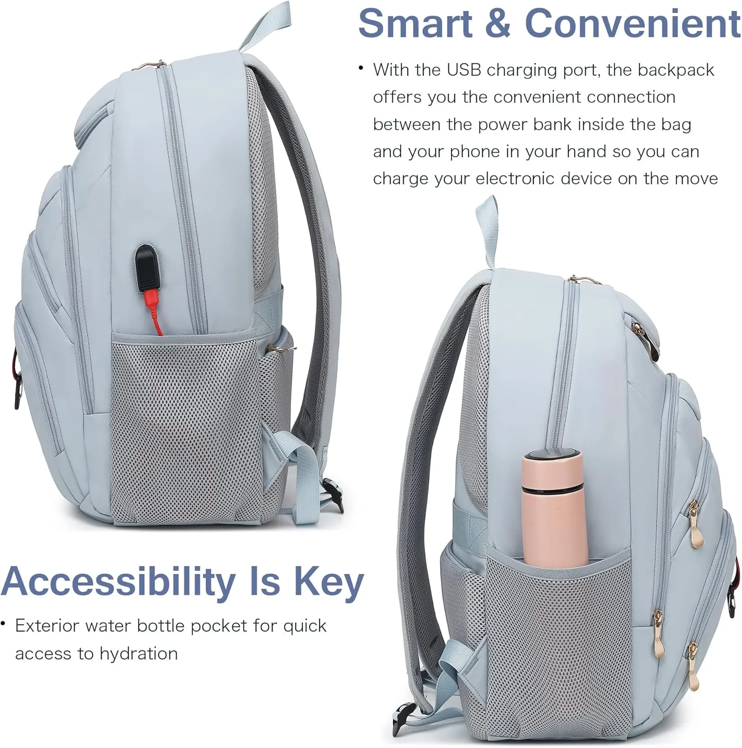 Boavan Laptop Backpack for women, 15.6 inch Laptop Bag with USB Port, Waterproof Travel Work Backpack Purse, Anti-Theft Teacher Nurse Doctor Casual Bookbags Office Business backpack，Blue