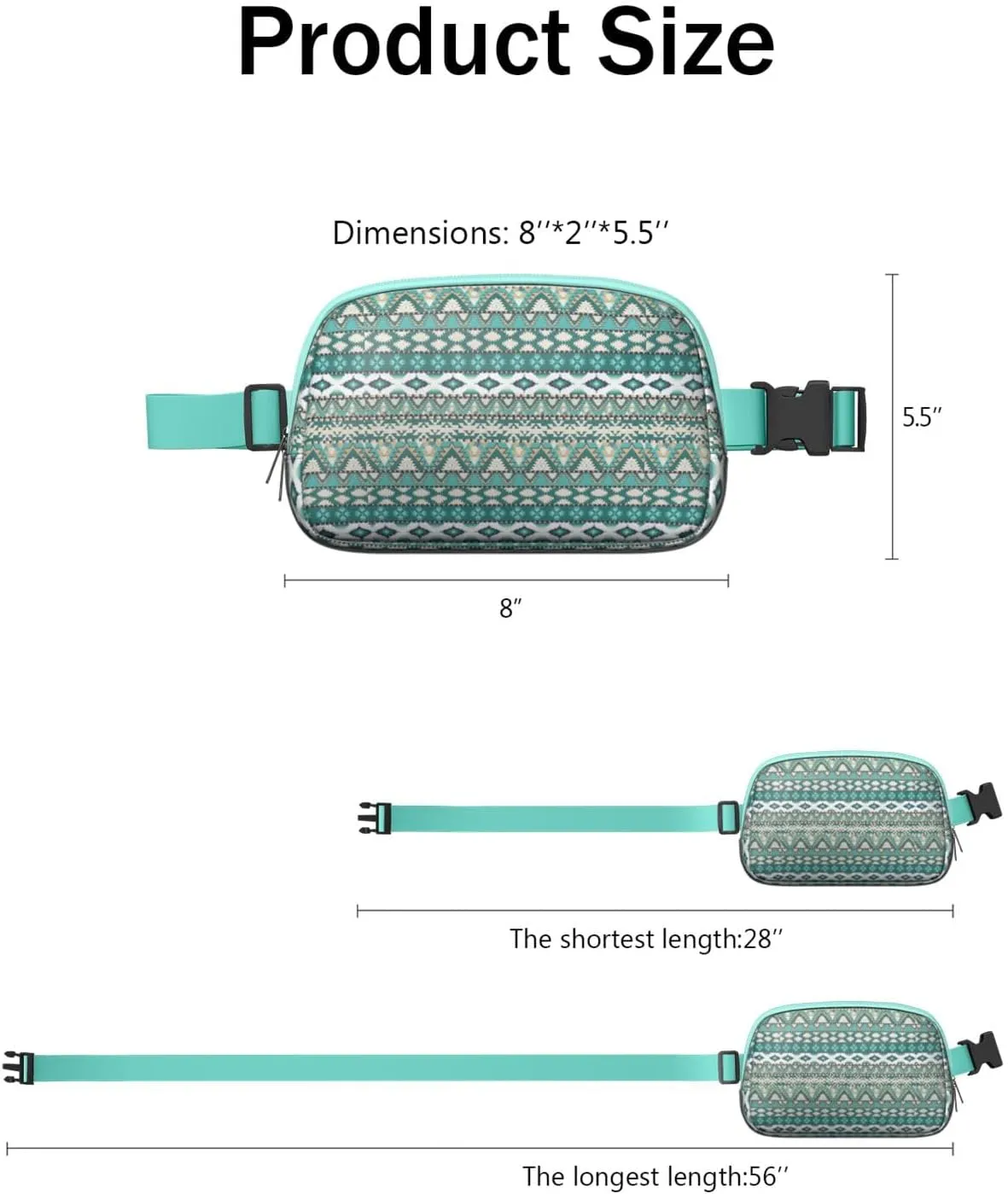 Bohemian Mini Belt Bag for Men Women Vintage Rustic Waist Packs Crossbody Bags Adjustable Strap for Hiking Cycling Running