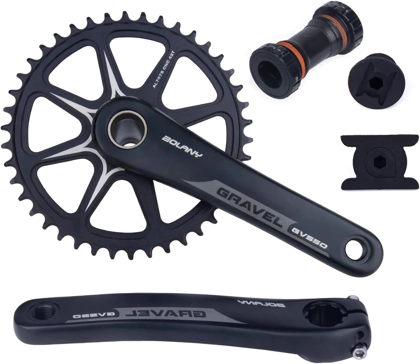 BOLANY Bike Cranksets 170/172.5mm Hollow Integrated 42T Single Chainring Direct Mount with Bottom Bracket Fit for Gravel Road Bike Compatible with 10/11speed