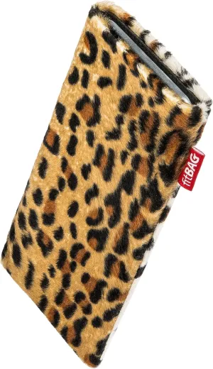 Bonga Leopard Custom Tailored Sleeve for Mobistel Cynus T8. Fine Imitation Fur Pouch with Integrated Microfibre Lining for Display Cleaning