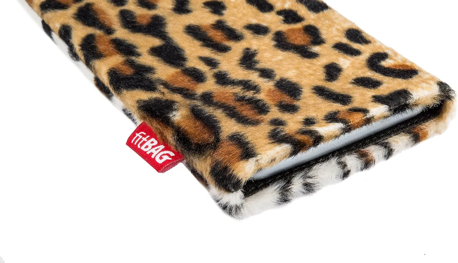 Bonga Leopard Custom Tailored Sleeve for Mobistel Cynus T8. Fine Imitation Fur Pouch with Integrated Microfibre Lining for Display Cleaning