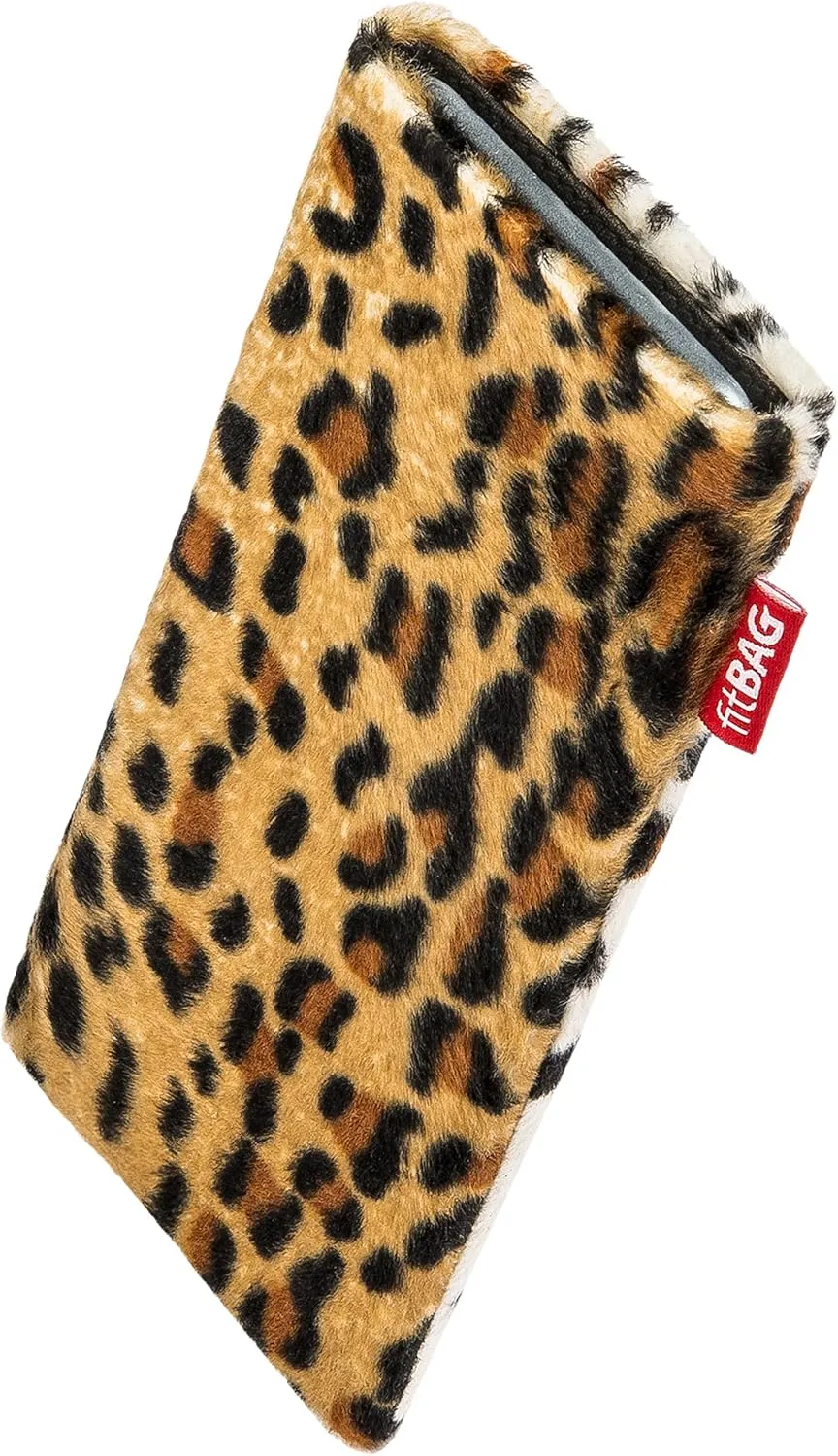 Bonga Leopard Custom Tailored Sleeve for Mobistel Cynus T8. Fine Imitation Fur Pouch with Integrated Microfibre Lining for Display Cleaning