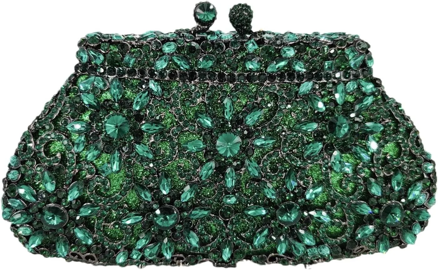 Boutique De FGG Women Crown Minaudiere Handbags Formal Evening Bags Flower Crystal Clutch Purses Wedding Clutch Bag,Mini