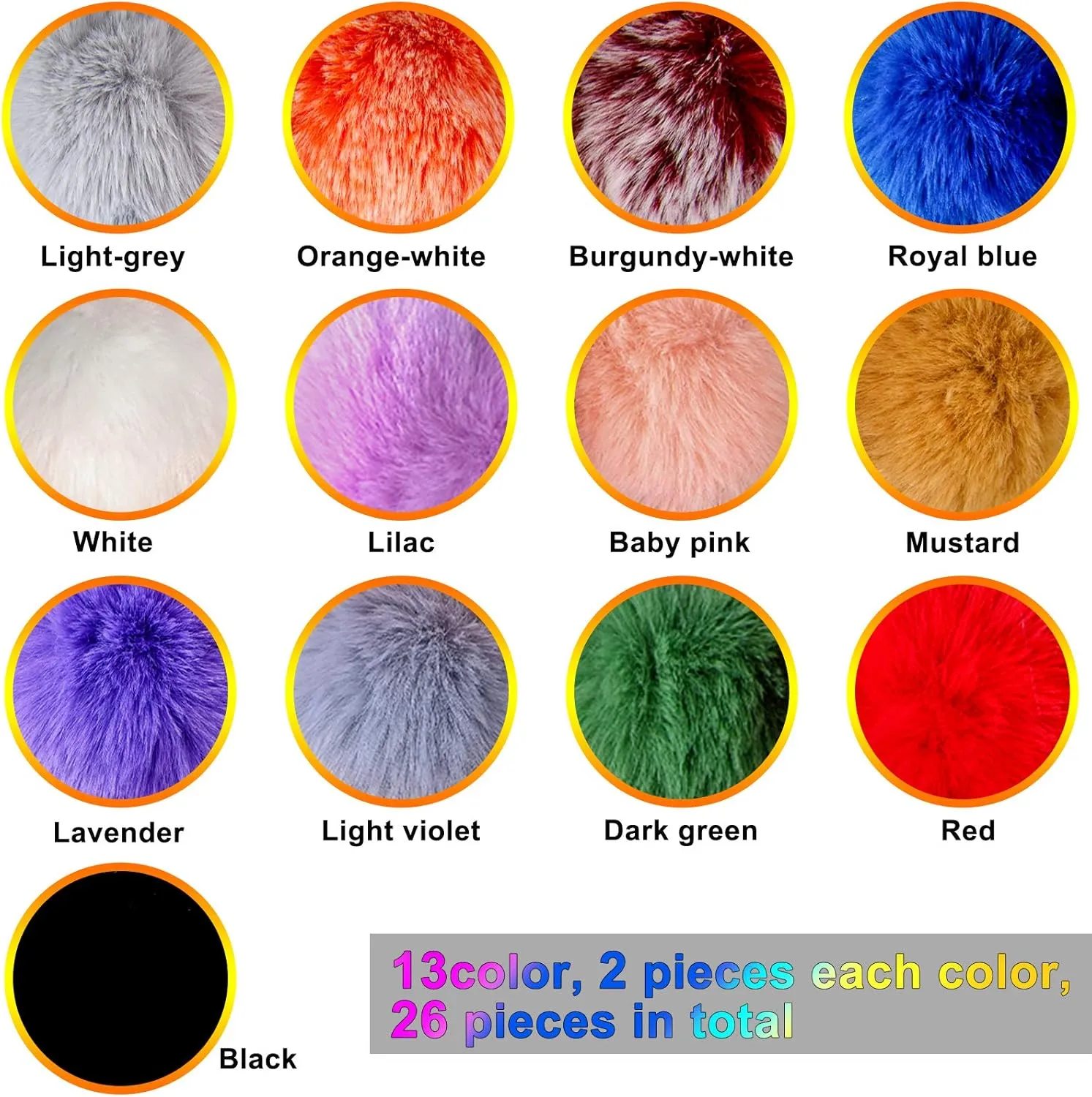 BQTQ 26 Pieces Faux Fur Pom Poms DIY Fluffy Faux Fur Pom Pom with Elastic Buckle for Bag Accessories Gloves Scarf Key Ring (13 Colours)